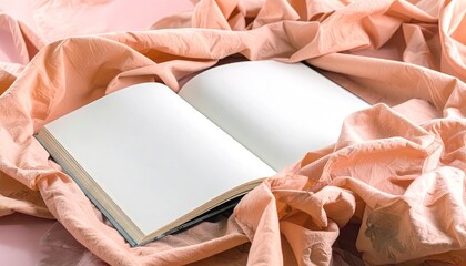 Open Hardback Book Mockup on Peach Fabric