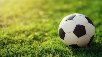 Fototapeta premium Soccer Ball on Green Field – Sports Copy Space Background