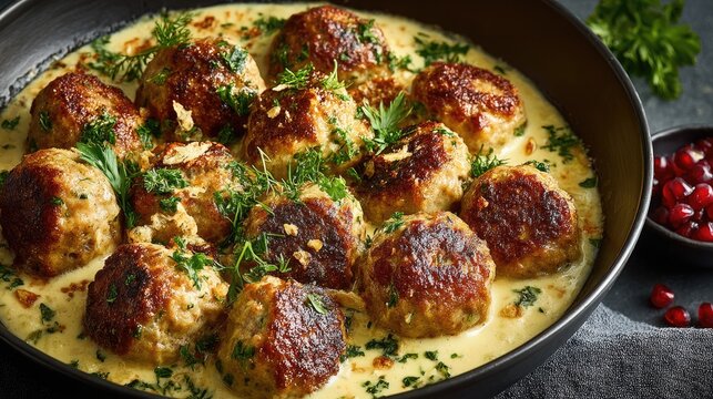 Sweden dish Kottbullar Swedish meatballs small brown balls with cream sauce