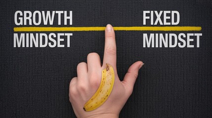 Growth mindset vs fixed mindset concept with banana on finger tip