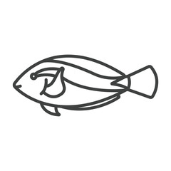 Outline of a fish distinctively shaped displaying fin features and a small eye