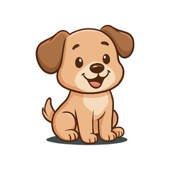 Cute Cartoon Puppy Vector Illustration – Adorable Happy Dog Sitting on White Background