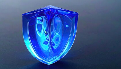 Cobalt Blue Translucent Glass Shield Icon 3D Render
