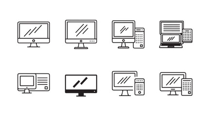 Hand drawn computer icons set featuring desktops laptops and monitors for digital concepts vector