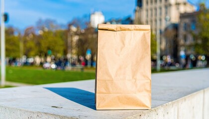 Brown Paper Bag on Concrete Ledge in Urban Setting