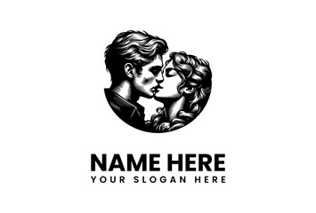 Romantic Couple Embrace Black and White Logo Concept for Passionate Love and Connection