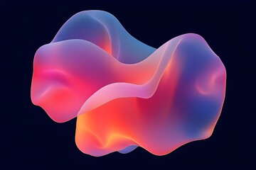 Abstract colorful fluid 3D shape with smooth gradient light, organic flowing form in vibrant red, orange, pink, and blue tones on dark background