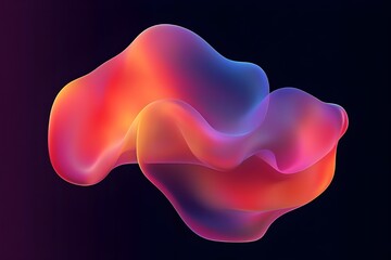 Abstract colorful fluid 3D shape with smooth gradient light, organic flowing form in vibrant red, orange, pink, and blue tones on dark background