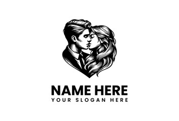 Elegant Black and White Illustration of a Couple in Love with Space for Brand Identity