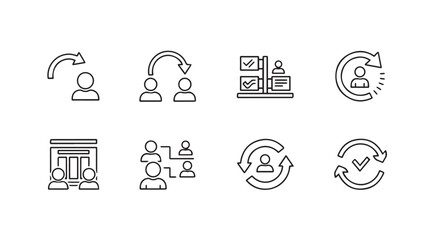 Set of business process icons representing workflow teamwork collaboration strategy and development vector