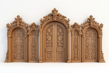 Set of traditional carved temple doors with ornate Balinese patterns