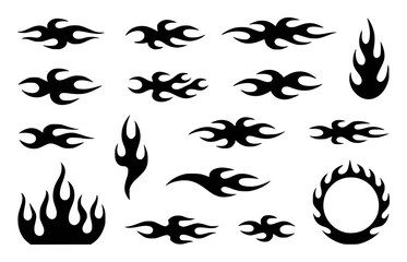 Collection of Black Flame and Fire Tribal Tattoo Style Graphics