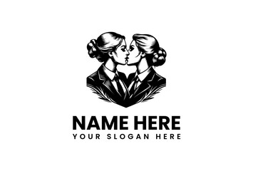 Vector logo illustration featuring two professional women in suits, symbolizing strong partnership, unity, and empowered collaboration for modern branding and identity