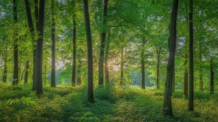 Beautiful forest landscape nature trees green sunlight scenic idyllic