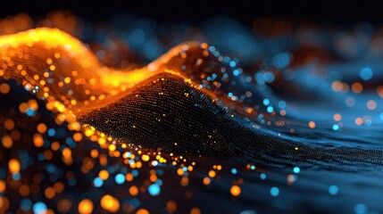 Abstract digital landscape with swirling, glowing particles