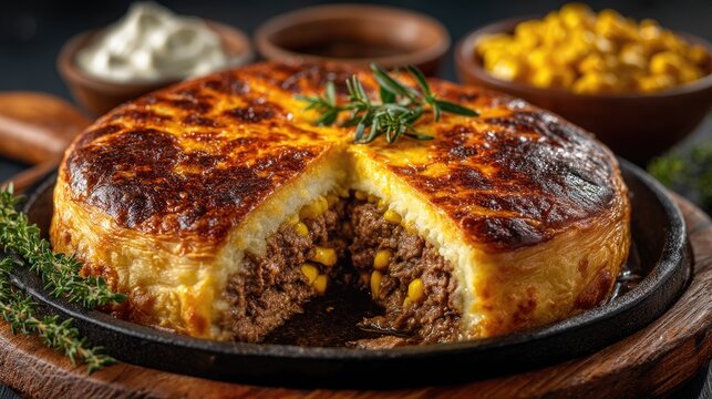 Chile dish Pastel de Choclo Corn and meat pie sweet and savory with a golden crust