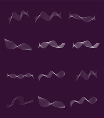 Obraz premium Collection of Abstract White Wavy Lines on a Dark Purple Background