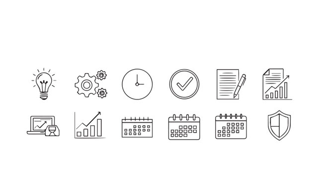 Collection of hand drawn business icons for strategy planning and project management concepts vector