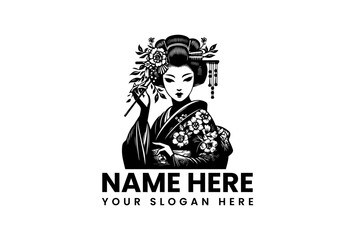 Elegant Japanese Geisha with Floral Headdress, a Symbol of Traditional Culture and Beauty