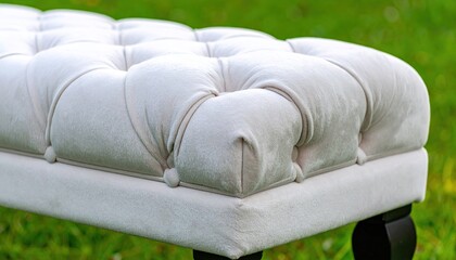 Cream Plush Bench Seat with Button Tufting in Outdoor Setting