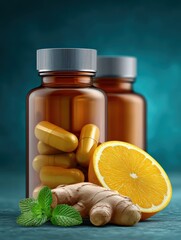 Ginger Capsule Supplement Bottle - Natural Health Remedy