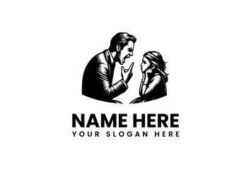 Stylized monochromatic vector illustration depicting an intense verbal argument between an adult figure and a child, symbolizing communication breakdown and family tension