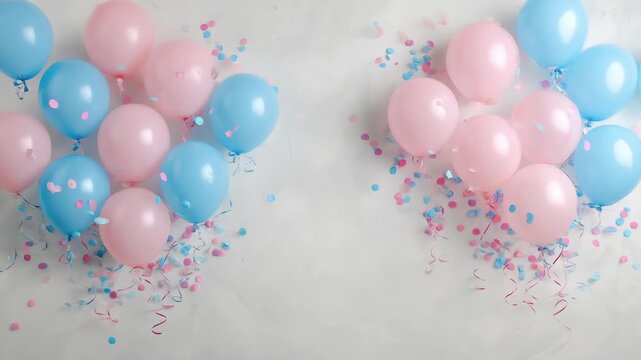 Celebrate, balloons and confetti background with copy space for festive gender reveal party, decor, balloon, birthday, fun, holiday, surprise, festive, happy