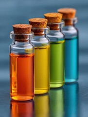 Glass Bottles of Various Cooking Oils and Chemical Solutions