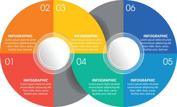 Colorful Six-Part Circular Infographic Diagram for Data Visualization and Presentation Design