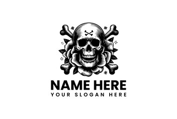 Skull Logo with Rose and Crossbones Design - Customizable Emblem for Apparel or Brand Identity