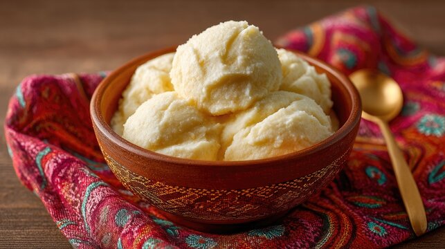 Zimbabwe dish Sadza Cornmeal porridge stiff white dough-like consistency