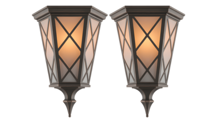 Two outdoor wall lights isolated on transparent background