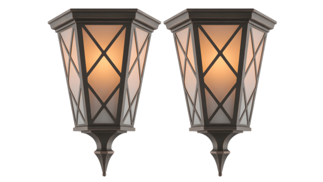 Two outdoor wall lights isolated on transparent background