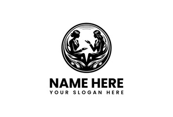 Obraz premium Elegant Logo Design Featuring Two Silhouetted Women in a Circular Frame for Business or Coaching