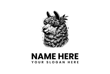 Hand-drawn Alpaca Logo Design with Natural Elements - Perfect for Branding and Identity