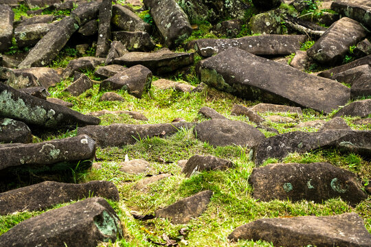 Moss-covered megalithic stones at Gunung Padang  
