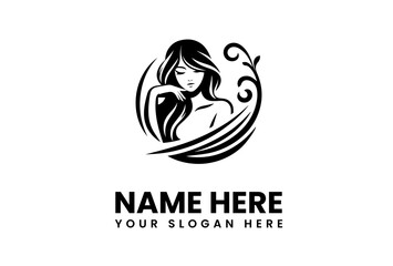 Elegant Woman Logo Modern Beauty and Style Icon with customizable Name and Tagline Options
