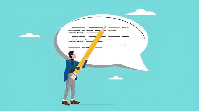 written communication, businessman writing communication message on speech bubble, communicate via message or text, Email writing skill for career success, make online newsletter for company promotion