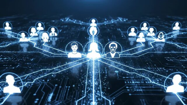 3D motion graphic animation Multi-level network marketing leader connecting people via digital pathways for social growth or community with internet referral and multi level marketing (MLM)
