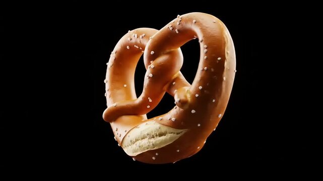 Close-up of a freshly baked pretzel shaped like a heart, showcasing its golden-brown texture and salt