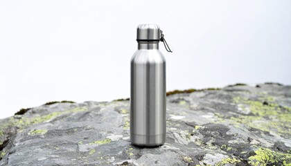Stainless Steel Water Bottle on Grey Stone Outdoors