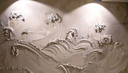 Elegant Ivory Plaster Wall Art with Wave Texture