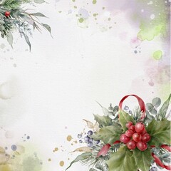 Square Christmas background or greeting card template with mistletoe garlands. Christmas decor. Digital illustration.	