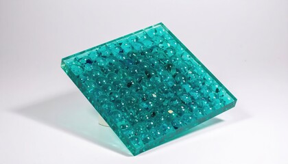 Teal Glass Slab with Bubbles Soft Shadow Calm Studio