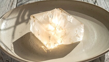 Translucent Alabaster Slab with Inner Glow on Neutral Plate