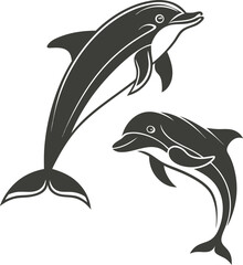 Naklejka premium Two stylized dolphins leaping in harmony 