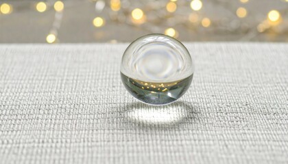 Glass Sphere Reflecting Bokeh Lights on Linen Fabric