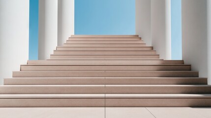 Grand marble stairs leading to a historic architectural gem in Berlin, showcasing stunning details against a clear blue sky