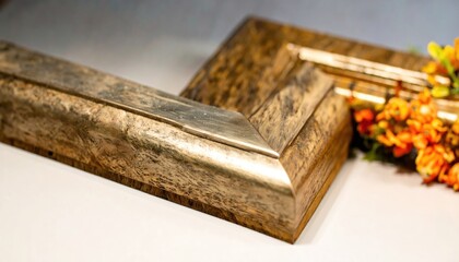 Closeup of a Wood and Gold Picture Frame with Matte Finish