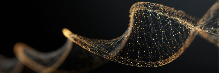 Glowing futuristic dna helix spiral symbolizes complex genetic gene structure. An abstract science and technology background evoking sense of profound discovery